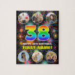 [ Thumbnail: 38th Birthday: Fun Rainbow #, Custom Name + Photos Jigsaw Puzzle ]