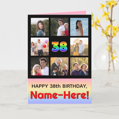 38th Birthday Fun Rainbow  Custom Photos  Name Card