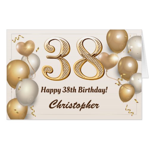 38th Birthday Gold Balloons Confetti Extra Large Card