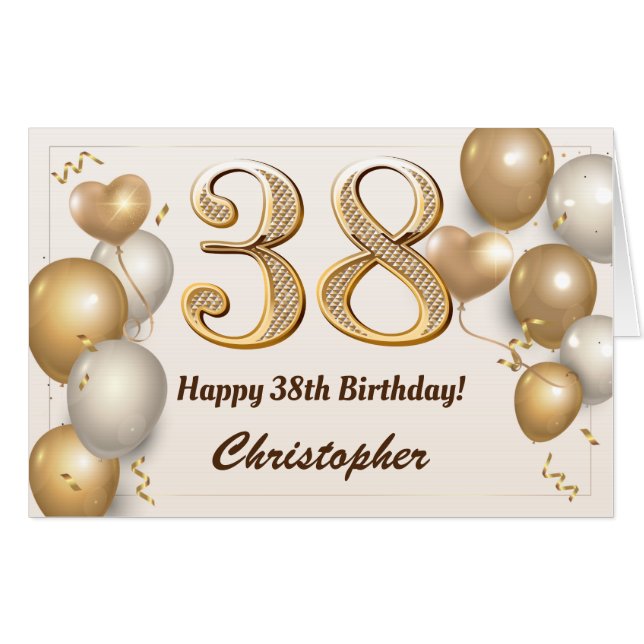 38th Birthday Gold Balloons Confetti Extra Large Card (Front Horizontal)