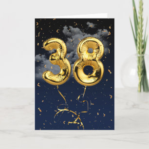 38th Birthday Gold Mylar Balloon and Confetti Card