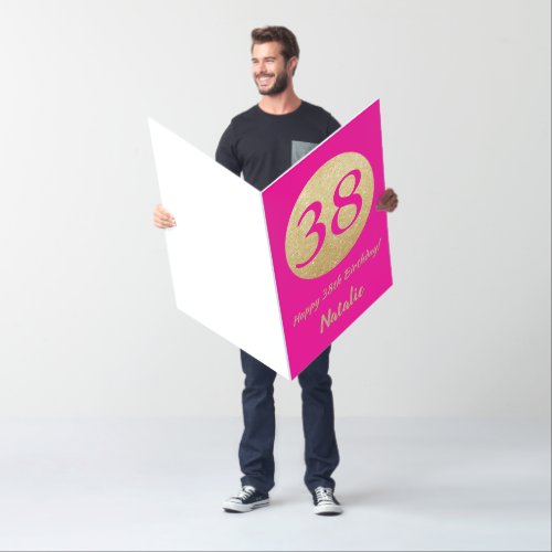 38th Birthday Hot Pink and Gold Extra Large Jumbo Card
