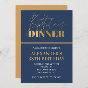 38th birthday invitation Birthday Dinner Gold Navy