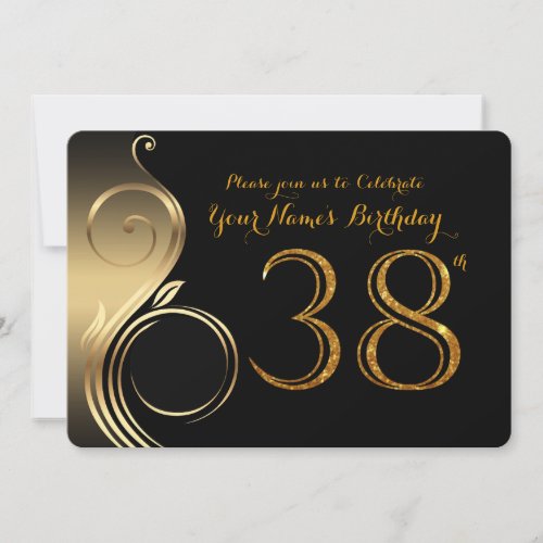 38thBirthday InvitationNumber Glitter GoldPhoto Invitation