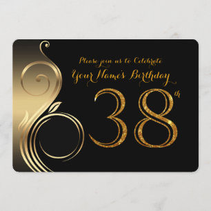 38th,Birthday Invitation,Number Glitter Gold,Photo Invitation