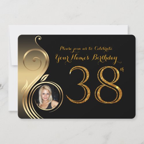 38thBirthday InvitationNumber Glitter GoldPhoto Invitation