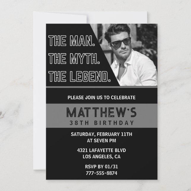 38th birthday invitations Black The Man The Legend (Front)