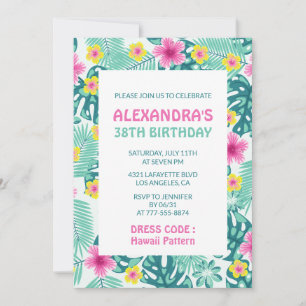 38th birthday invitations Tropical Hawaii Floral