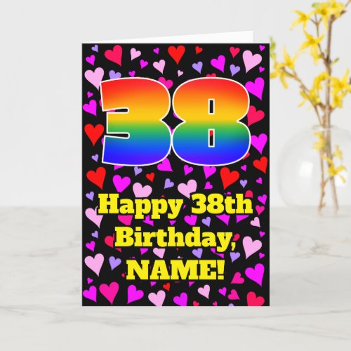 38th Birthday Loving Hearts Pattern Rainbow  38 Card