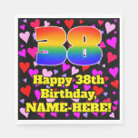 [ Thumbnail: 38th Birthday: Loving Hearts Pattern, Rainbow # 38 Napkins ]