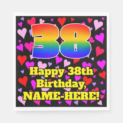 38th Birthday Loving Hearts Pattern Rainbow  38 Napkins