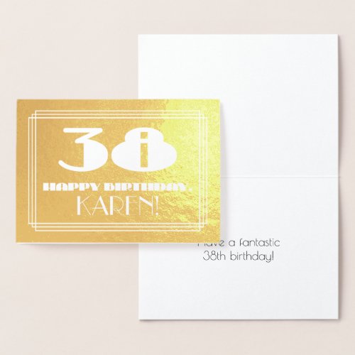 38th Birthday Name  Art Deco Inspired Look 38 Foil Card