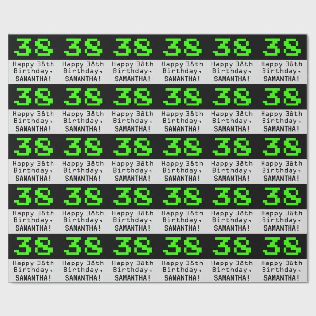 38th Birthday - Nerdy / Geeky Style "38" and Name Wrapping Paper (Flat)