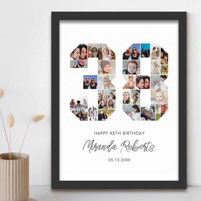 38th Birthday Number 38 Custom Photo Collage Poster (Creator Uploaded)