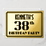 [ Thumbnail: 38th Birthday Party: Art Deco Look “38” and Name Invitation ]