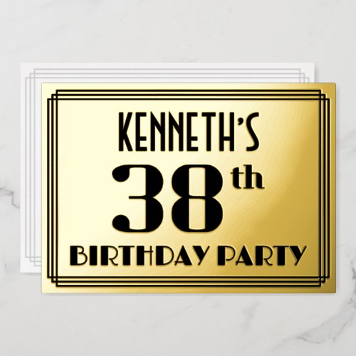 38th Birthday Party Art Deco Look 38 and Name Foil Invitation