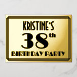 [ Thumbnail: 38th Birthday Party — Art Deco Look “38” + Name Invitation ]