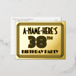 [ Thumbnail: 38th Birthday Party ~ Art Deco Style “38” + Name Postcard ]