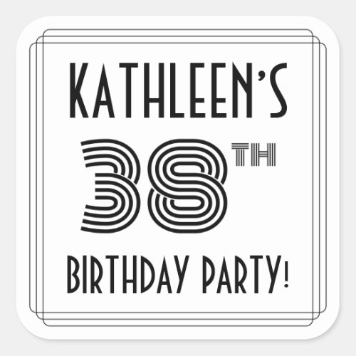 38th Birthday Party Art Deco Style  Custom Name Square Sticker