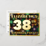 [ Thumbnail: 38th Birthday Party: Bold, Colorful Fireworks Look Postcard ]