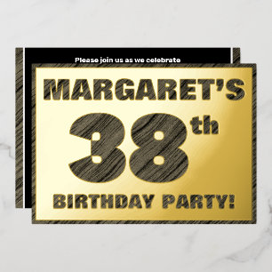 38th Birthday Party — Bold, Faux Wood Grain Text Foil Invitation