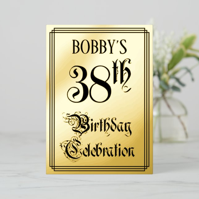 38th Birthday Party — Elegant Script + Custom Name Foil Invitation (Standing Front)