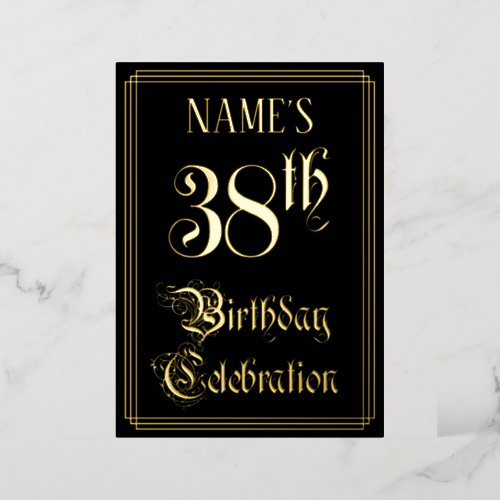 38th Birthday Party  Fancy Script  Custom Name Foil Invitation