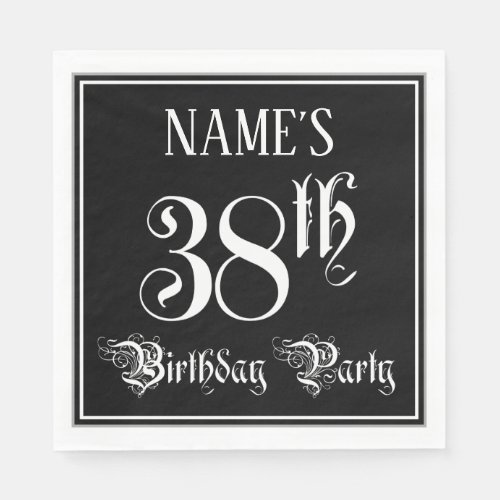 38th Birthday Party  Fancy Script  Custom Name Napkins