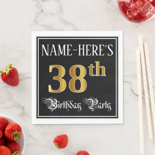 38th Birthday Party  Fancy Script Faux Gold Look Napkins
