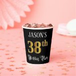 [ Thumbnail: 38th Birthday Party — Fancy Script, Faux Gold Look Paper Cups ]