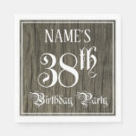 [ Thumbnail: 38th Birthday Party — Fancy Script, Faux Wood Look Napkins ]