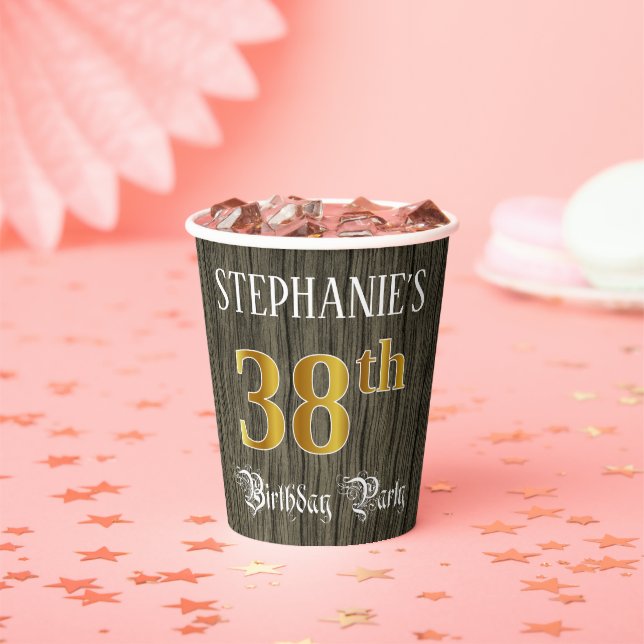 38th Birthday Party — Faux Gold & Faux Wood Looks Paper Cups (Insitu)