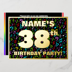 38th Birthday Party — Fun, Colorful Music Symbols Foil Invitation