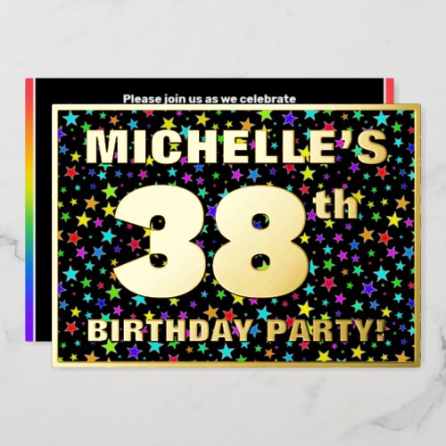 38th Birthday Party  Fun Colorful Stars Pattern Foil Invitation