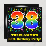 [ Thumbnail: 38th Birthday Party: Fun Music Symbols, Rainbow 38 Invitation ]