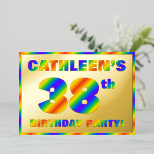 38th Birthday Party — Fun, Rainbow Spectrum “38” Foil Invitation