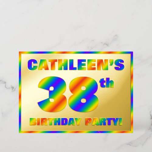 38th Birthday Party  Fun Rainbow Spectrum 38 Foil Invitation