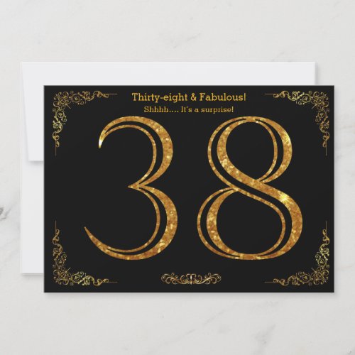 38th Birthday partyGatsby stylblack gold glitter Invitation