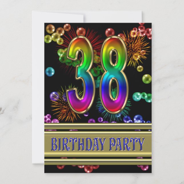 38th Birthday party Invitation with bubbles (Front)