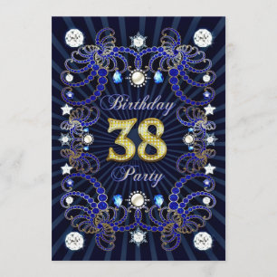 38th birthday party invite with masses of jewels