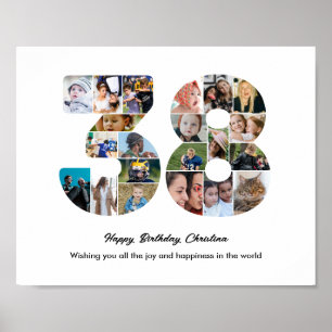 38th Birthday Party Number 38 Photo Collage Poster