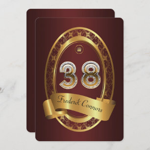 38th,birthday party woman man,elegant color invitation