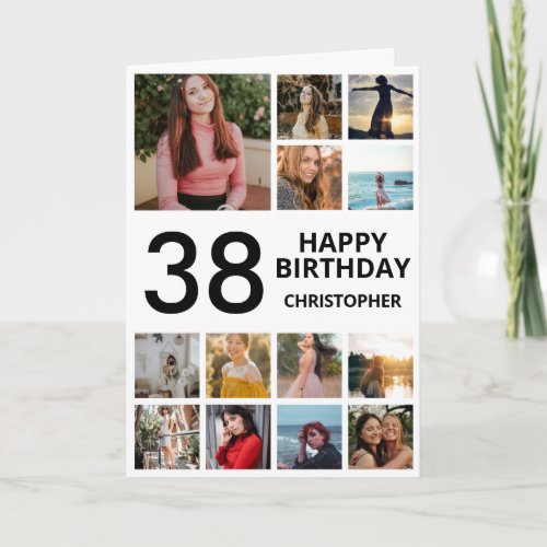 38th Birthday Photo Collage 13 Photos Black White Card