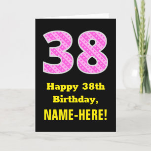 38th Birthday: Pink Stripes and Hearts "38" + Name Card