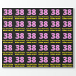 [ Thumbnail: 38th Birthday: Pink Stripes and Hearts "38" + Name Wrapping Paper ]