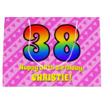 [ Thumbnail: 38th Birthday: Pink Stripes & Hearts, Rainbow # 38 Gift Bag ]