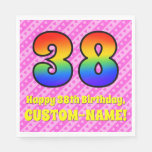 [ Thumbnail: 38th Birthday: Pink Stripes & Hearts, Rainbow # 38 Napkins ]