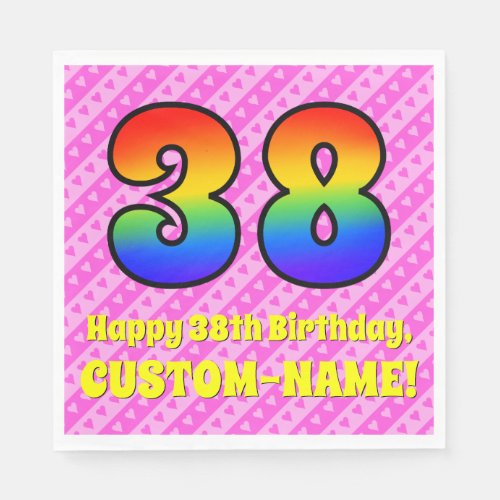 38th Birthday Pink Stripes  Hearts Rainbow  38 Napkins