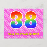 [ Thumbnail: 38th Birthday: Pink Stripes & Hearts, Rainbow 38 Postcard ]