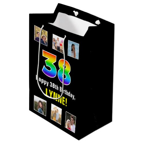 38th Birthday Rainbow âœ38âœ Custom Photos  Name Medium Gift Bag